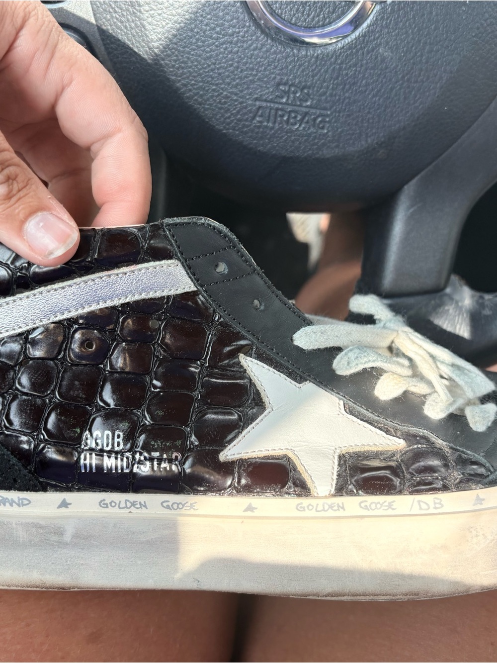 Golden Goose Black Croc-Embossed Mid Star Sneaker With White Star